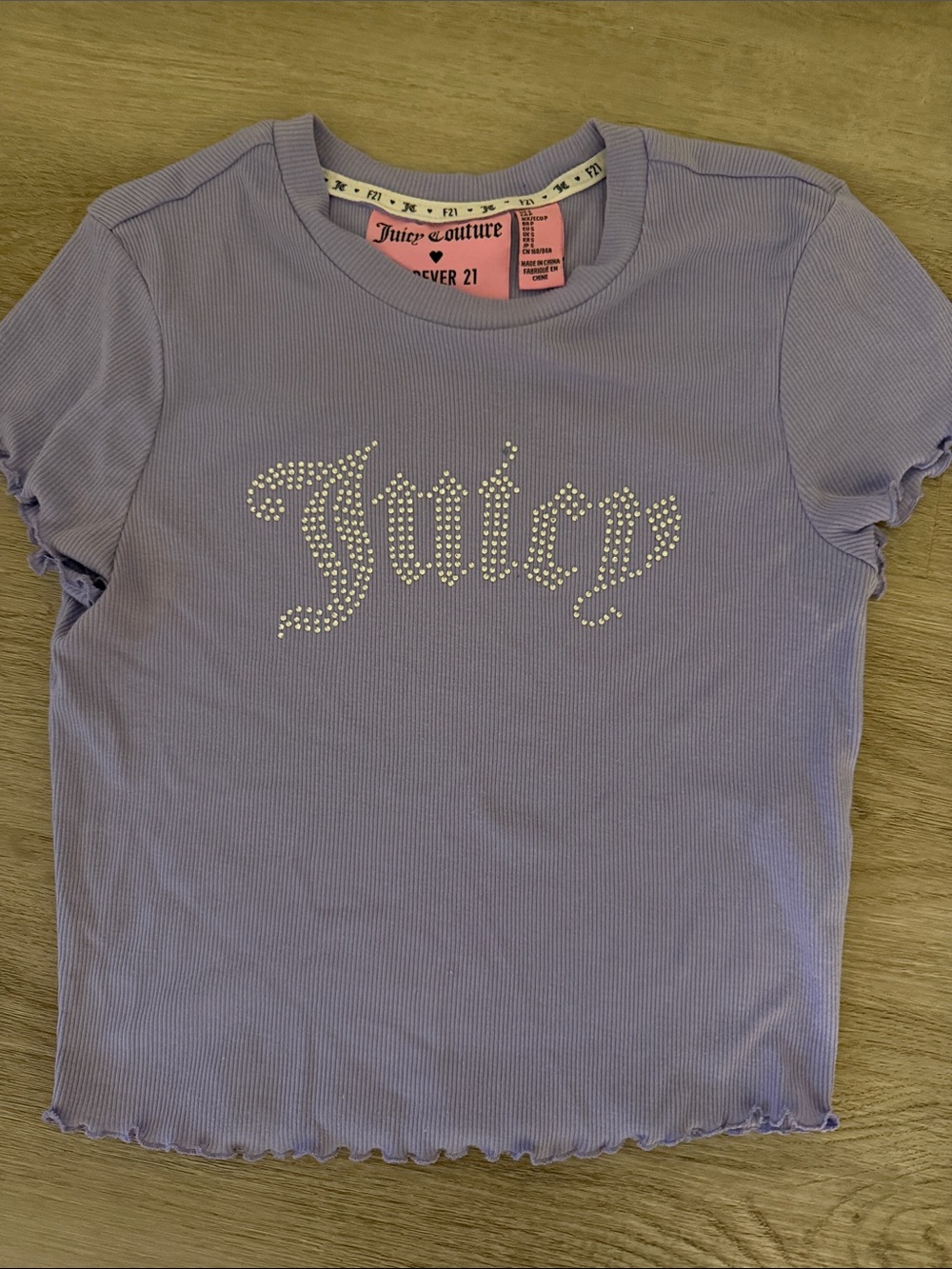 Juicy Couture x Forever 21 Lavender Ribbed Tee with Rhinestone Logo